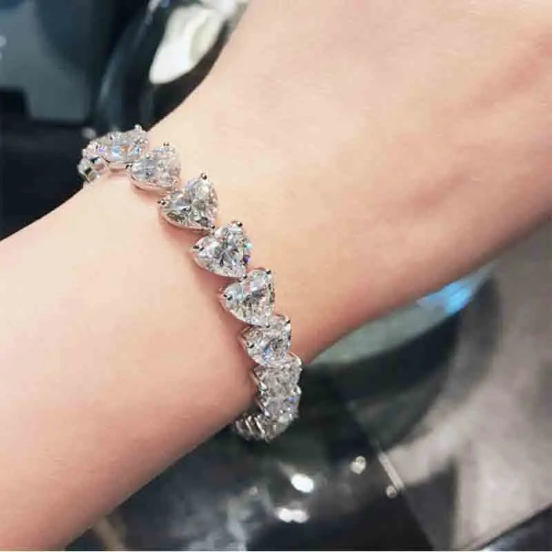925 Silver Moissanite Zircon Love Bracelet Women Wedding Gift