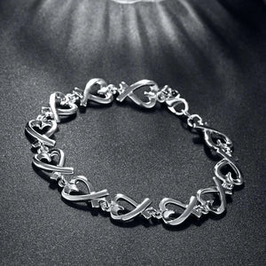925 Silver Heart Bracelet Women Wedding