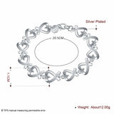 925 Silver Heart Bracelet Women Wedding