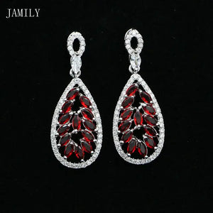 925 Silver Red Crystal Dangle Earrings for Women