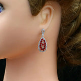 925 Silver Red Crystal Dangle Earrings for Women