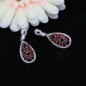 925 Silver Red Crystal Dangle Earrings for Women