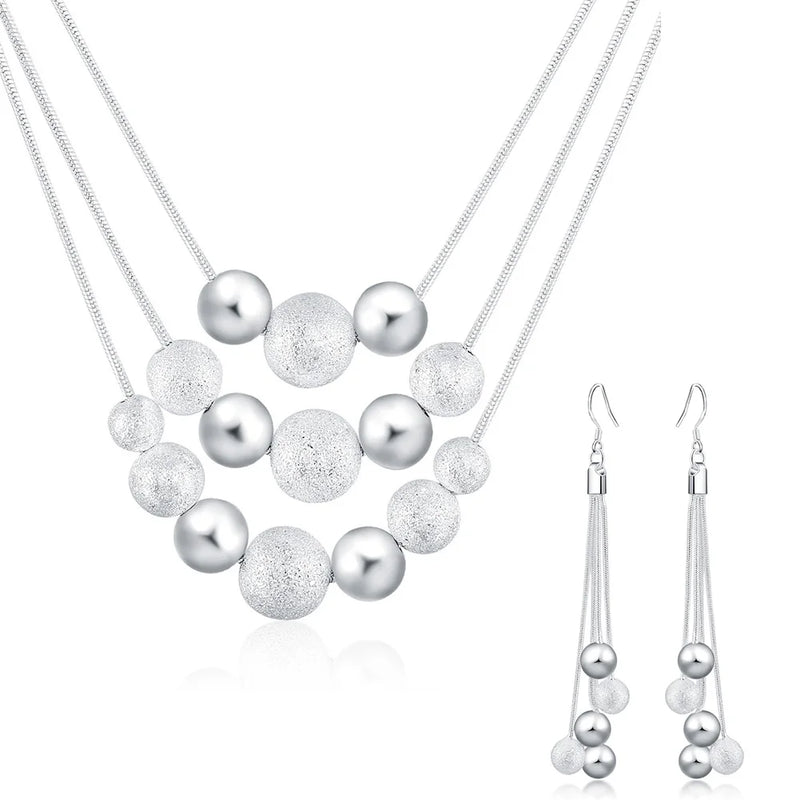 925 Silver Jewelry Set Beads Necklace Earrings Accessories
