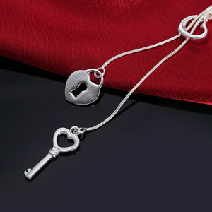 925 Silver Key Lock Necklace Snake Jewelry
