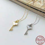 925 Silver Key Pendant Necklace Women Rhinestone Shell Jewelry
