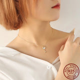 925 Silver Key Pendant Necklace Women Rhinestone Shell Jewelry