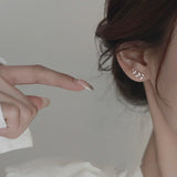 925 Silver Leaf Stud Earrings Zircon Personality Wedding Party Jewelry