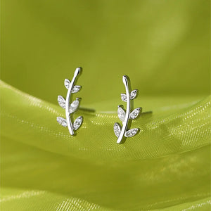 925 Silver Leaf Stud Earrings Zircon Personality Wedding Party Jewelry