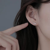 925 Silver Leaf Stud Earrings Zircon Wedding Party Jewelry