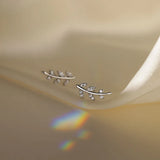 925 Silver Leaf Stud Earrings Zircon Wedding Party Jewelry
