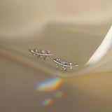 925 Silver Leaf Stud Earrings Zircon Wedding Party Jewelry