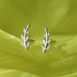 925 Silver Leaf Stud Earrings Zircon Personality Wedding Party Jewelry