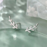 925 Silver Leaf Stud Earrings Zircon Personality Wedding Party Jewelry