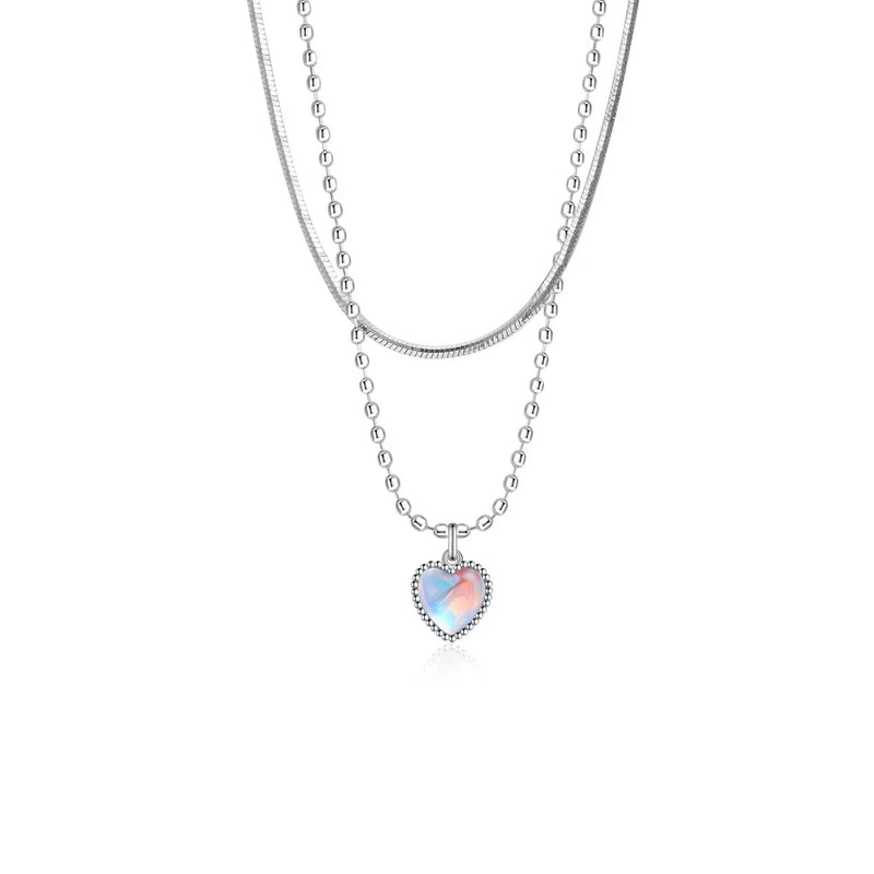 925 Silver Moonstone Heart Crystals Necklaces For Women