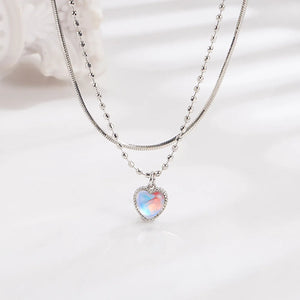 925 Silver Moonstone Heart Crystals Necklaces For Women