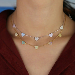925 Silver Heart Rainbow Pendant Necklace for Women Wedding
