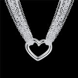925 Silver Heart Necklace with Multi-line Tassel for Women