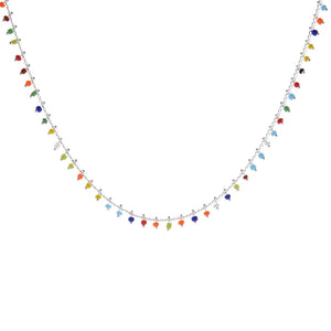 925 Silver Necklace Colorful Beads Chain Pendant Birthday Gift Women Jewelry