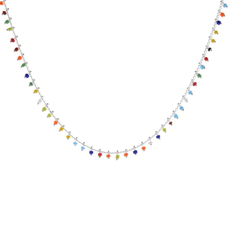 925 Silver Necklace Colorful Beads Chain Pendant Birthday Gift Women Jewelry