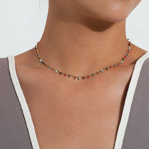 925 Silver Necklace Colorful Beads Chain Pendant Birthday Gift Women Jewelry