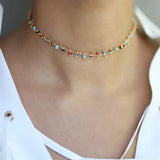 925 Silver Necklace Colorful Beads Chain Pendant Birthday Gift Women Jewelry