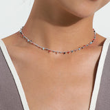 925 Silver Necklace Colorful Beads Chain Pendant Birthday Gift Women Jewelry