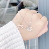 925 Silver Heartbeat Double Hearts Pendant Necklace Rose Necklaces