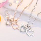 925 Silver Heartbeat Double Hearts Pendant Necklace Rose Necklaces