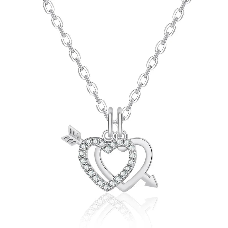 925 Silver Heartbeat Double Hearts Pendant Necklace Rose Necklaces