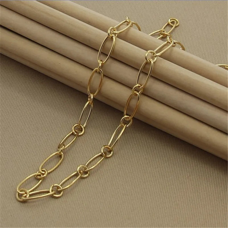 925 Silver Paper Clip Plating 24K Necklace Women Men Party Charm Jewelry