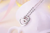 925 Silver Necklace Rose Double Heart Crystal Pendant