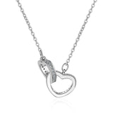 925 Silver Necklace Rose Double Heart Crystal Pendant