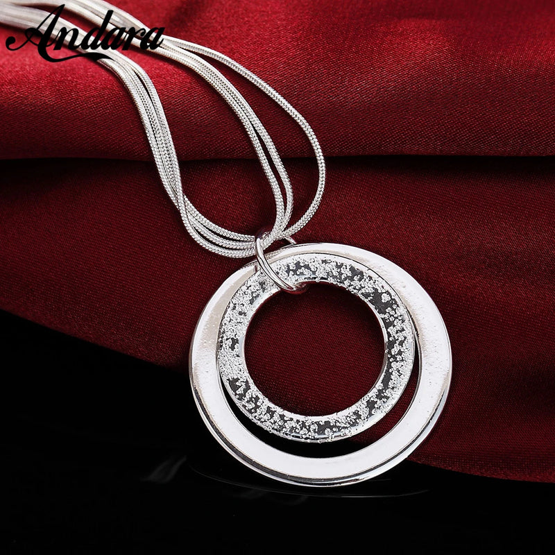 925 Silver Round Pendant Multi-Layer Necklace for Women