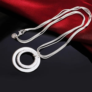 925 Silver Round Pendant Multi-Layer Necklace for Women
