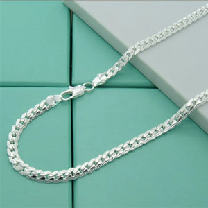 925 Silver Necklace Unisex 5MM Flat Snake Link Chain Lobster Clasp Collares
