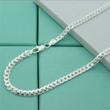 925 Silver Necklace Unisex 5MM Flat Snake Link Chain Lobster Clasp Collares