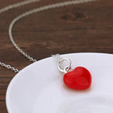 925 Silver Necklace Red Heart Pendant Choker 41-46CM