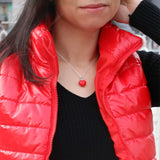 925 Silver Necklace Red Heart Pendant Choker 41-46CM
