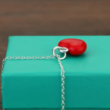 925 Silver Necklace Red Heart Pendant Choker 41-46CM