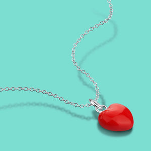 925 Silver Necklace Red Heart Pendant Choker 41-46CM