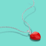 925 Silver Necklace Red Heart Pendant Choker 41-46CM