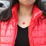 925 Silver Necklace Red Heart Pendant Choker 41-46CM