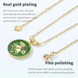 925 Silver Green Christmas Bell Pendant Necklace Enamel Round Women Xmas Jewelry