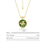925 Silver Green Christmas Bell Pendant Necklace Enamel Round Women Xmas Jewelry