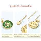 925 Silver Green Christmas Bell Pendant Necklace Enamel Round Women Xmas Jewelry