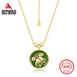 925 Silver Green Christmas Bell Pendant Necklace Enamel Round Women Xmas Jewelry
