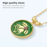 925 Silver Green Christmas Bell Pendant Necklace Enamel Round Women Xmas Jewelry