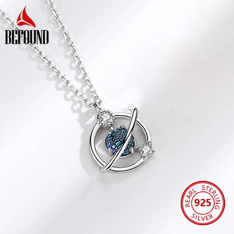925 Silver Zircon Planet Necklace for Women - Birthday Jewelry
