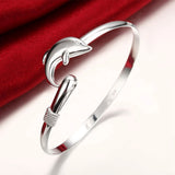 925 Silver Dolphin Bangle Bracelet for Women