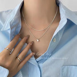 925 Silver Pearl Necklace Geometric Shape Choker Gift for Ladies